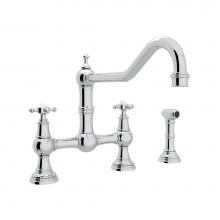Perrin & Rowe U.4763X-APC-2 - Edwardian™ Extended Spout Bridge Kitchen Faucet With Side Spray