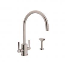 Perrin & Rowe U.4312LS-STN-2 - Holborn™ Two Handle Kitchen Faucet With C-Spout and Side Spray