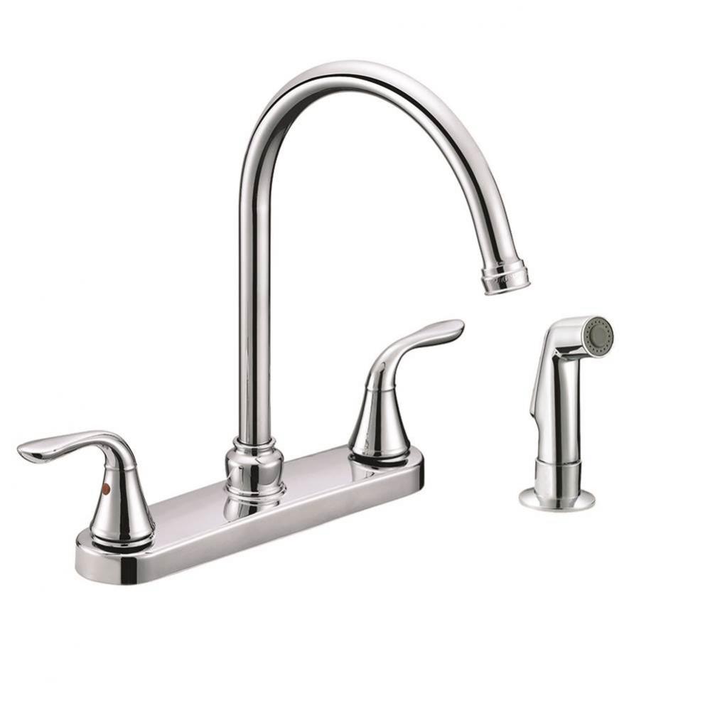 Chrome Plated Two Handle Gooseneck Kitchen Faucet with Spray