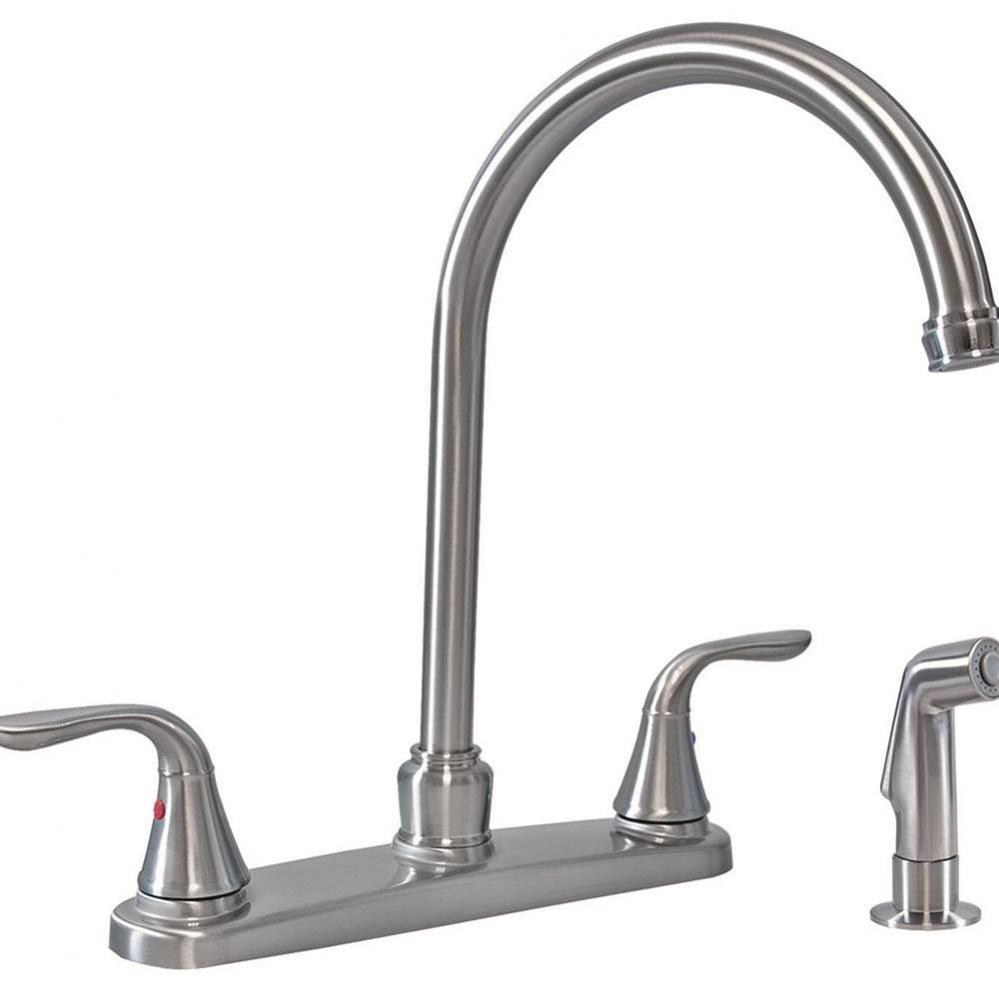 Stainless Steel Two Handle Gooseneck Kitchen Faucet with Spray