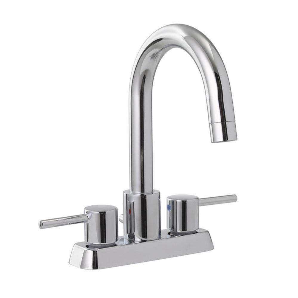 Chrome Plated Two Handle High Spout Bathroom Faucet with Pop-Up