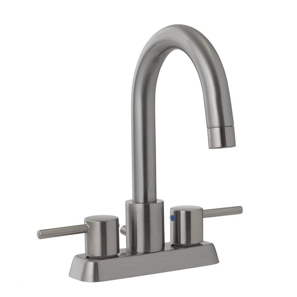 Brushed Nickel Two Handle High Spout Bathroom Faucet with Pop-Up