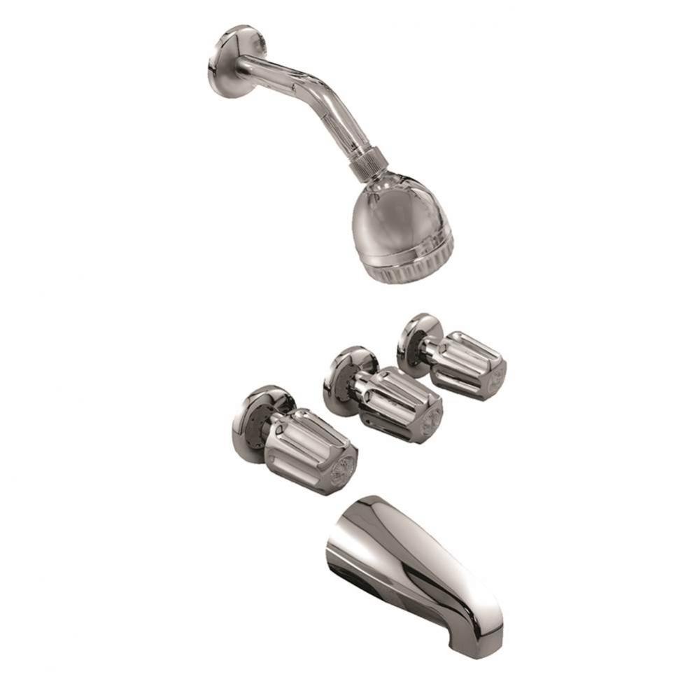 Chrome Plated Three Handle Tub/Shower Faucet, Heavy Pattern