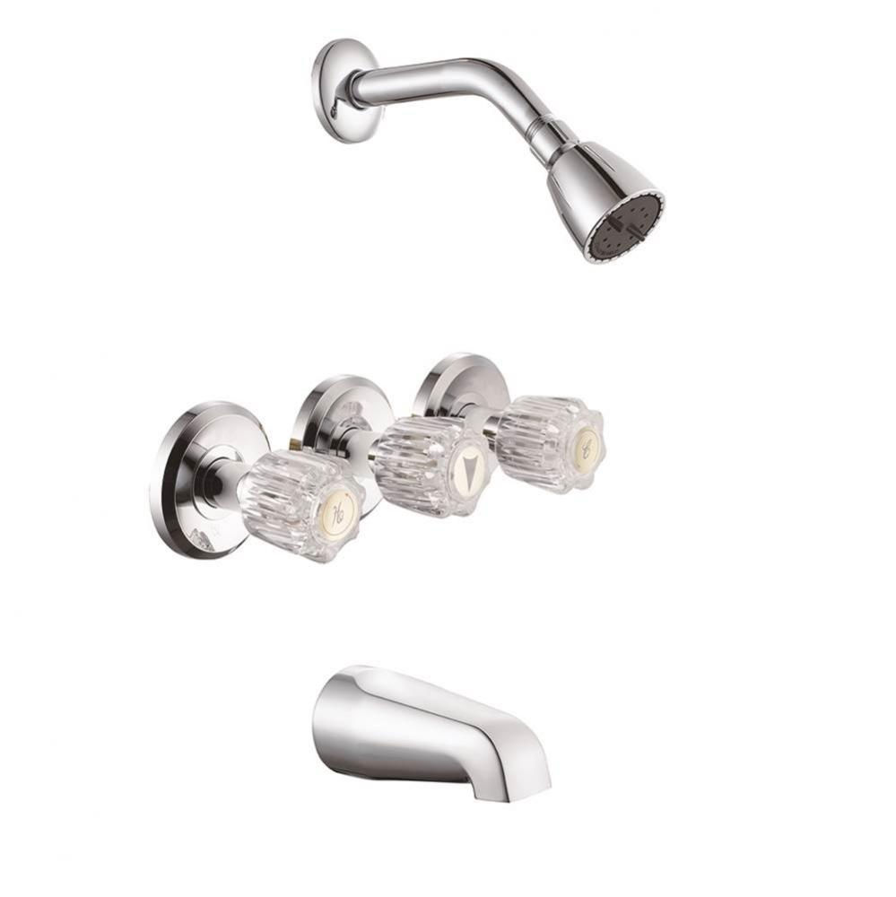 Chrome Plated Three Handle Tub/Shower Faucet
