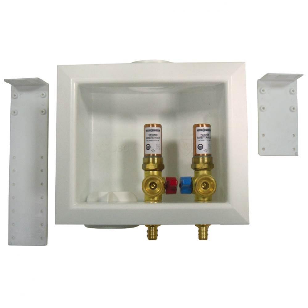 Washing Machine Box, Left Outlet With Hammer Arrester, 1/2'' PEX