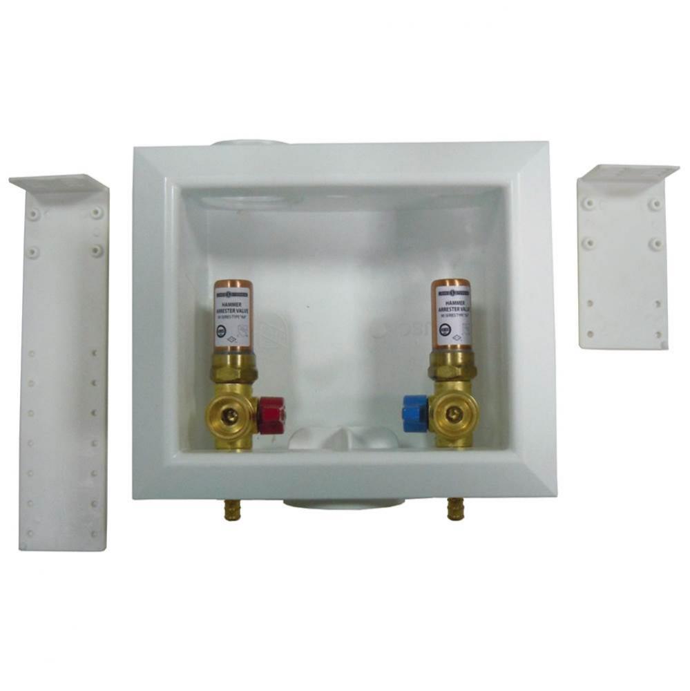 Washing Machine Box, Center Outlet With Hammer Arrester, 3/8'' PEX