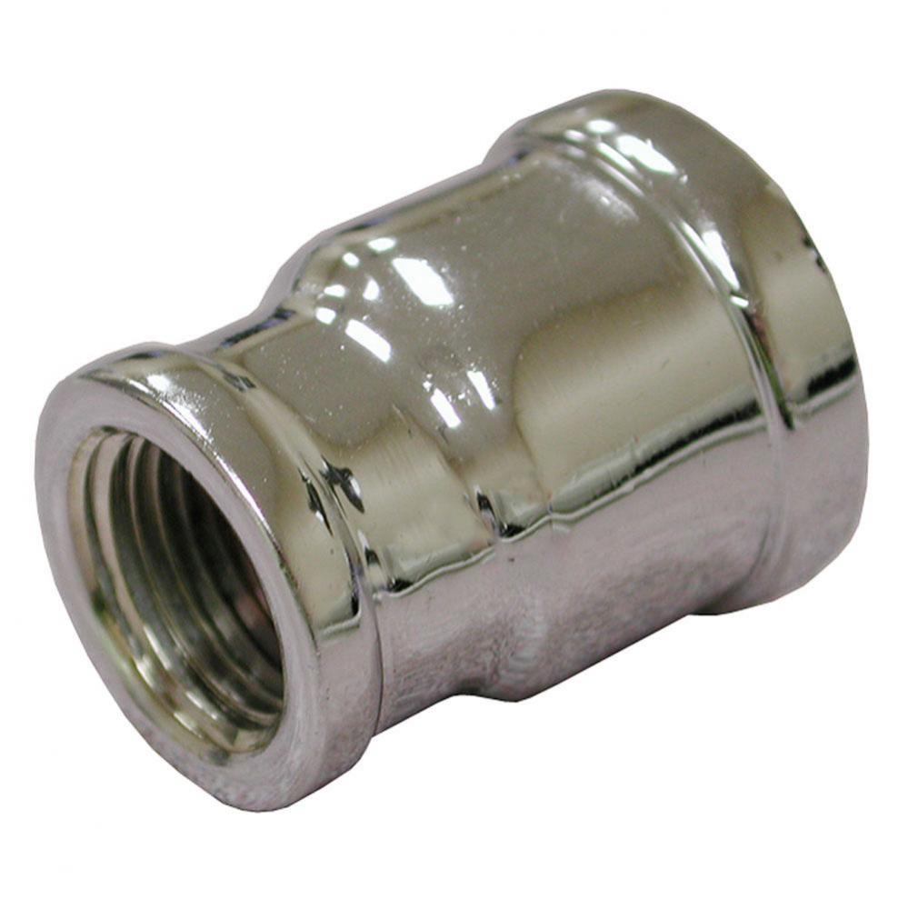 1/2'' x 3/8'' Chrome Plated Bronze Reducing Coupling, Lead Free