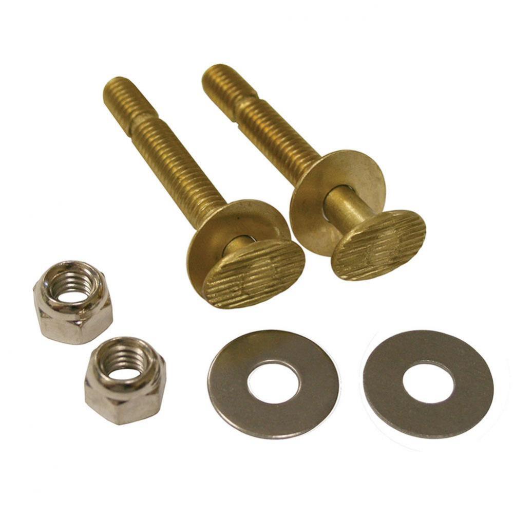 5/16'' x 2-1/4'' Snap-Off Brass Closet Bolts with Round Washers and Nickel Nut