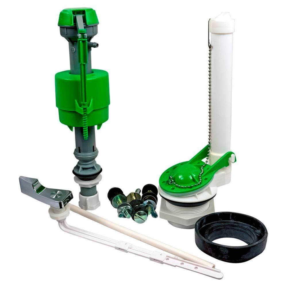 Complete Toilet Repair Kit for 2'' Toilet - Integral BC, Flush Valve, CP Handle