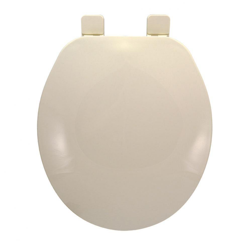 Builder Grade Plastic Toilet Seat, Biscuit, Round Closed Front with Cover