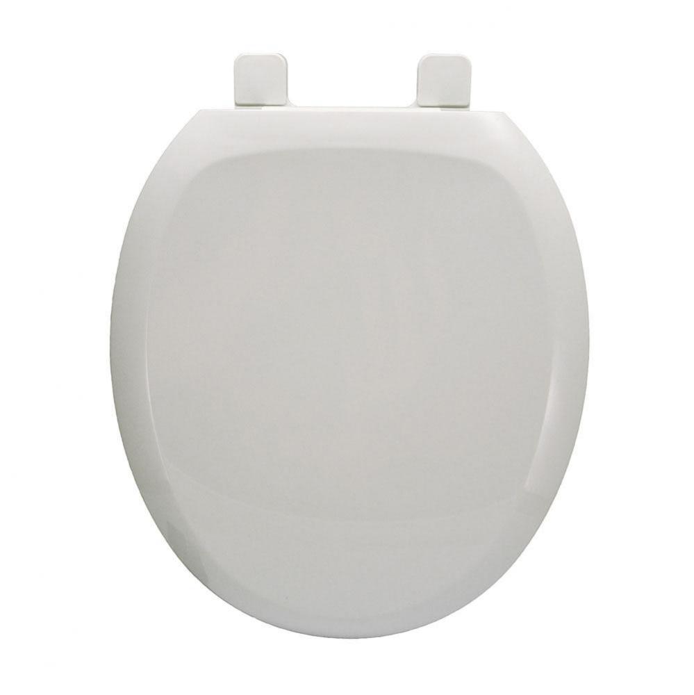 Premium Plastic Seat, White, Stainless Steel Hinge Posts, Round Closed Front with Cover