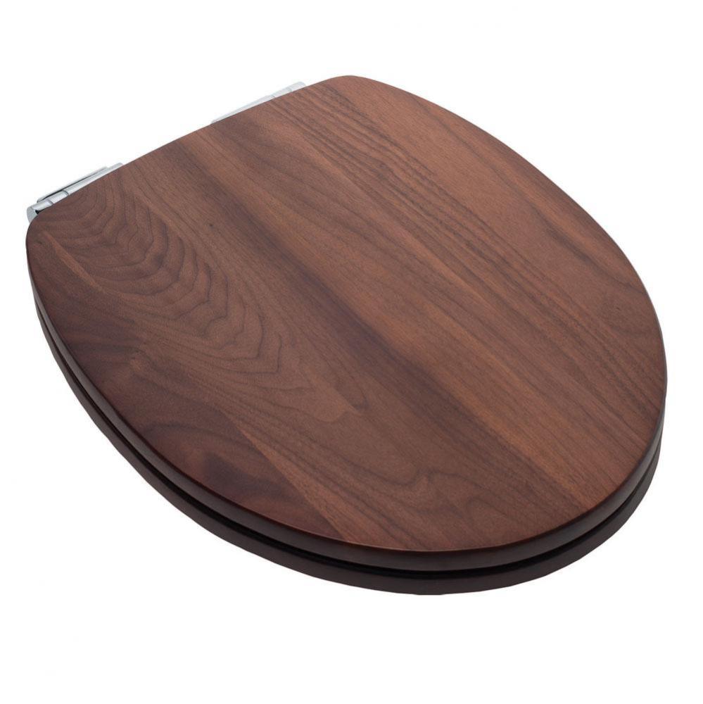 Designer Slow-Close Wood Seat, Natural Black Walnut, Chrome Hinge, Elongated Closed Front with Cov