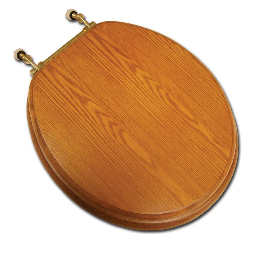 Decorative Wood Seat, Light Oak Finish, Brass Hinge, Round Closed Front with Cover