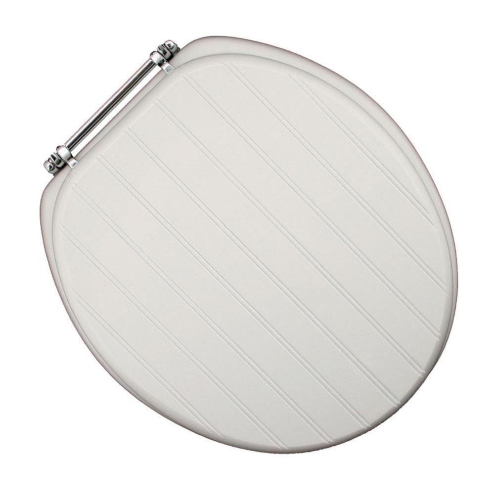 Deluxe Sculpted Molded Wood Seat, White Bead Board, Chrome Hinge, Round Closed Front with Cover