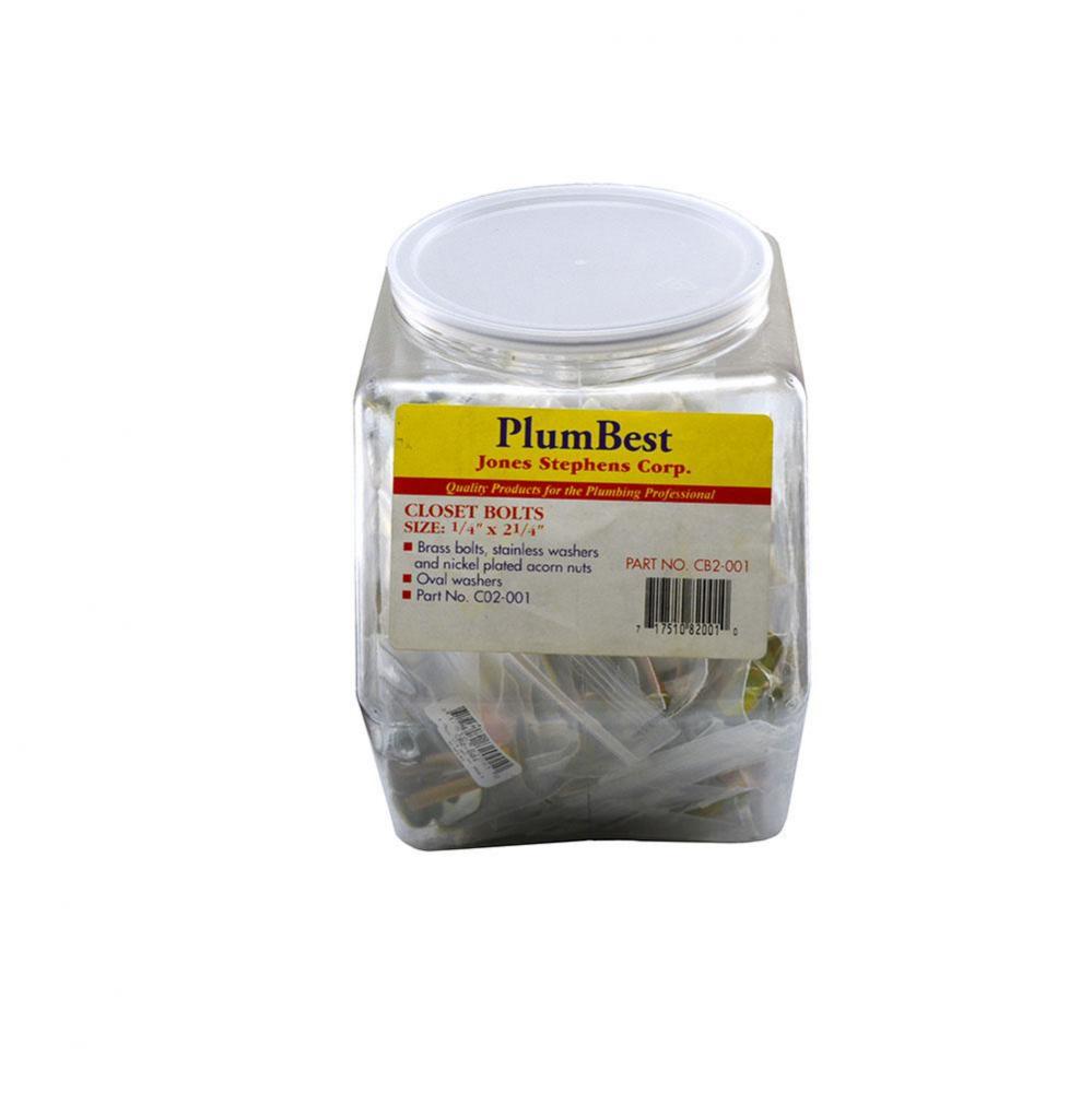 ''Bucket Of Bolts'' Display, 1/4'' x 3-1/2'' Brass Plated