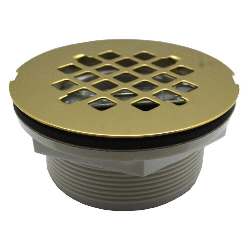 2'' No Caulk Shower Stall Drain with Plastic Body and Polished Brass Strainer