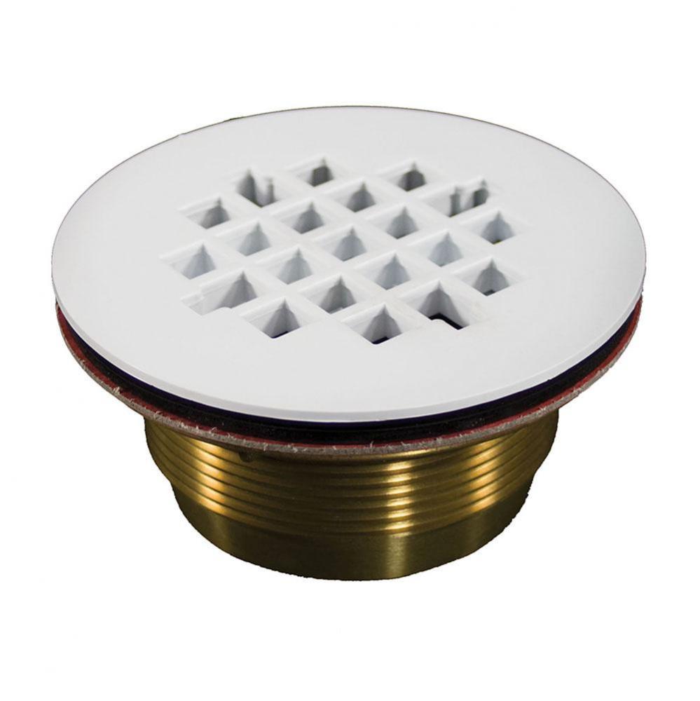 2'' No Caulk Shower Stall Drain with Brass Body and White Epoxy Coated Stainless Steel S