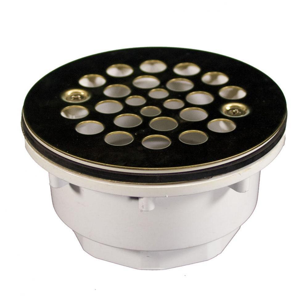 2'' PVC Shower Stall Drain with Receptor Base and Polished Brass Strainer