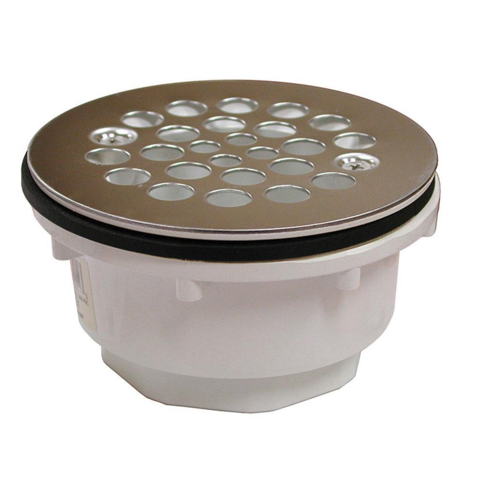2'' PVC Shower Stall Drain with Receptor Base and Satin Nickel Strainer