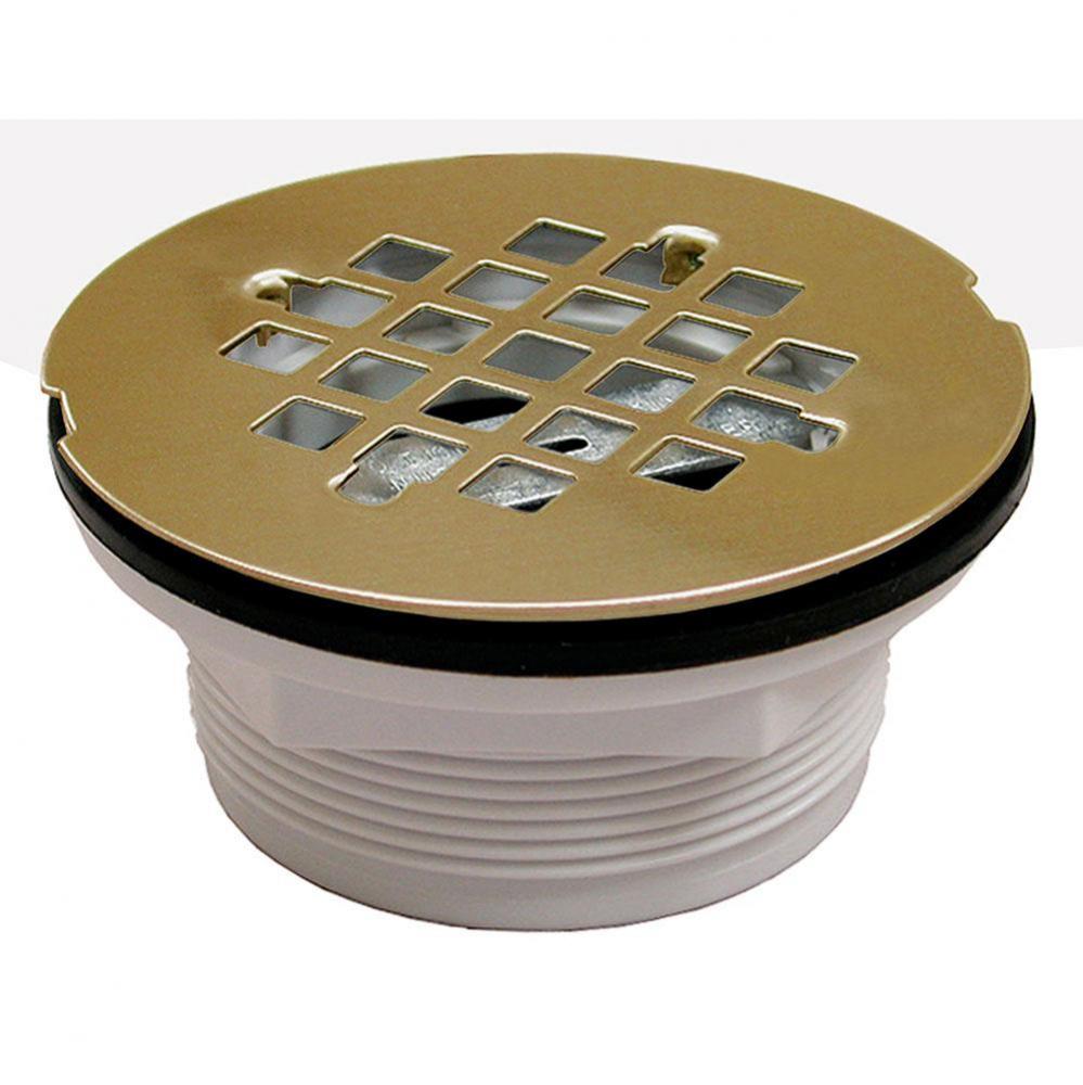 2'' PVC Drop-in Solvent Outlet Shower Stall Drain with Polished Brass Strainer