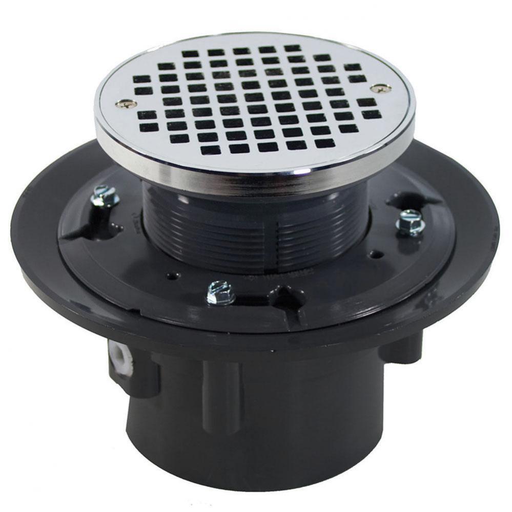 4'' Heavy Duty PVC Drain Base with 4'' Plastic Spud and 6'' Chrome P