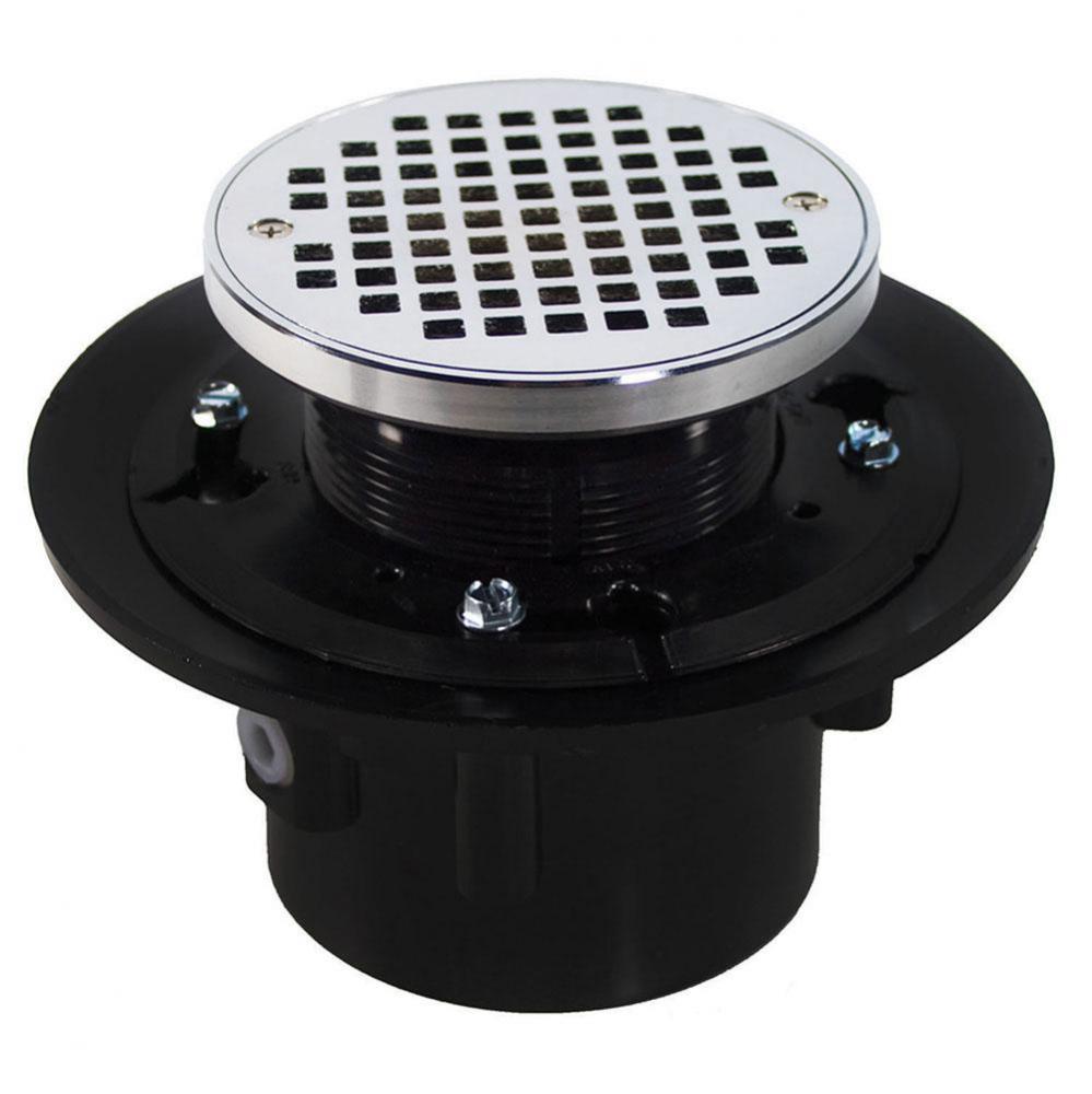4'' Heavy Duty ABS Slab Drain Base with 3'' Plastic Spud and 6'' Chr