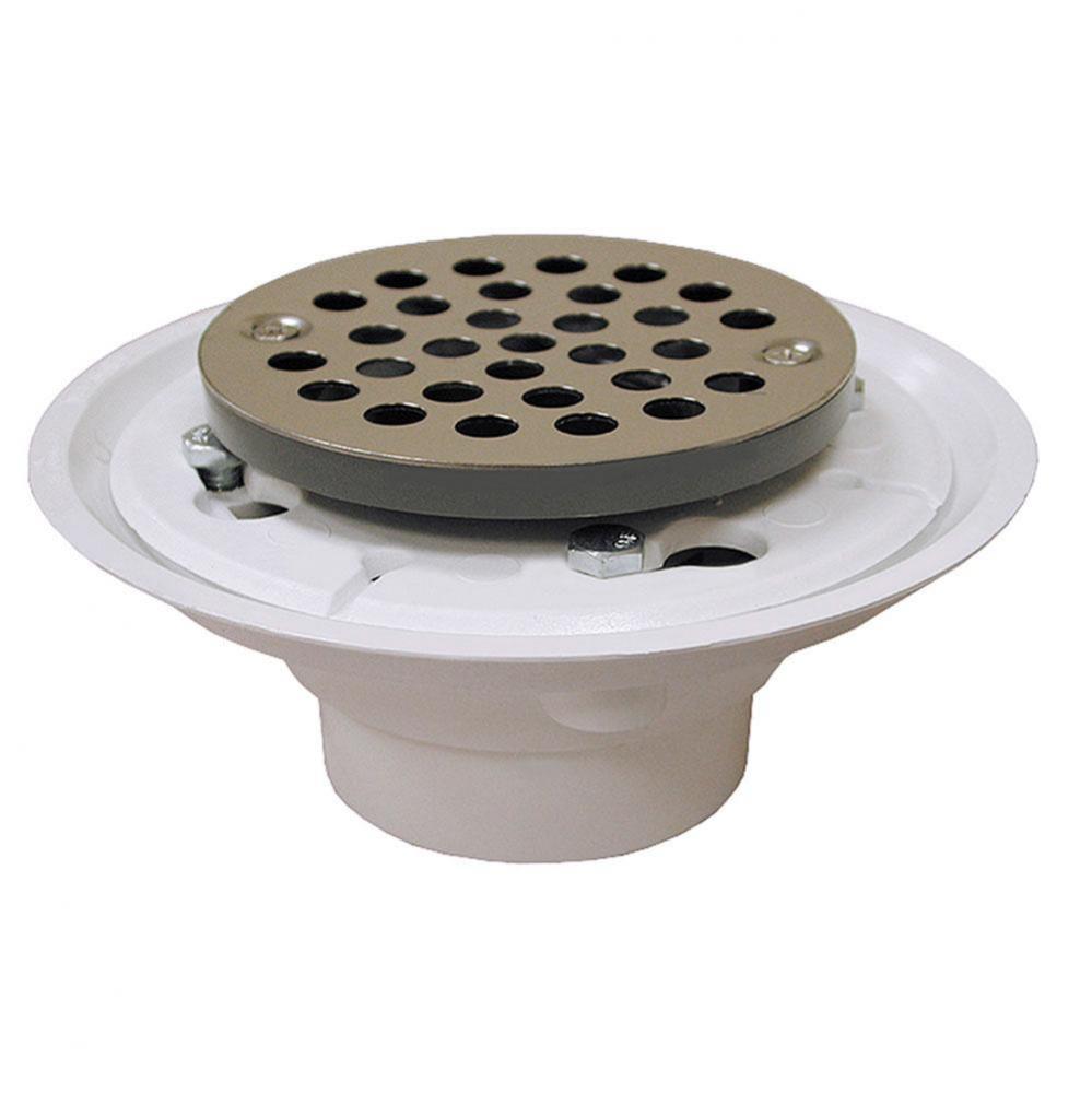2'' x 3'' PVC Shower Drain/Floor Drain with 4'' Stainless Steel Roun