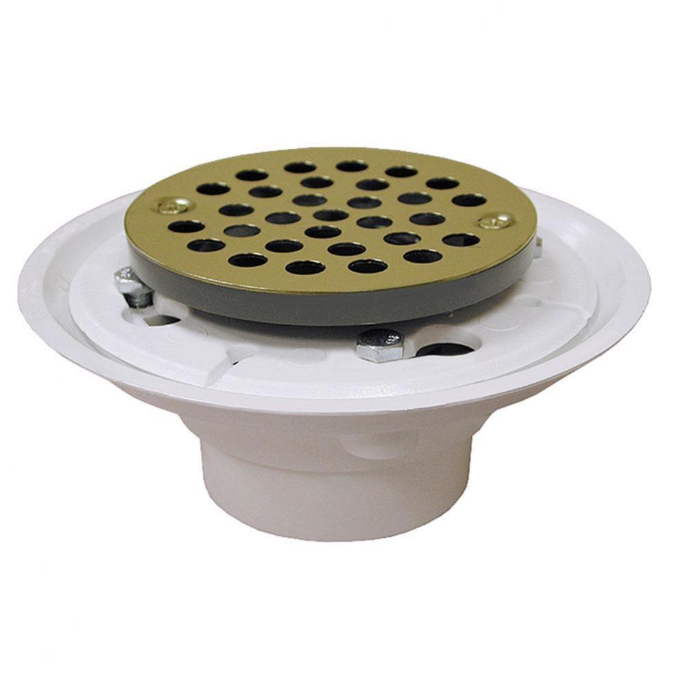 2'' x 3'' PVC Shower Drain/Floor Drain with 4'' Polished Brass Round