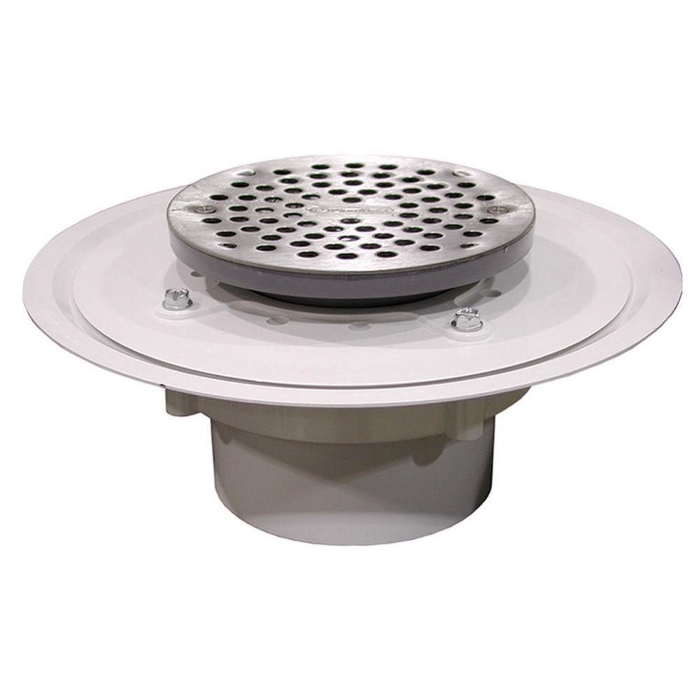 4'' Heavy Duty PVC Drain Base with 3-1/2'' Plastic Spud and 6'' Stai