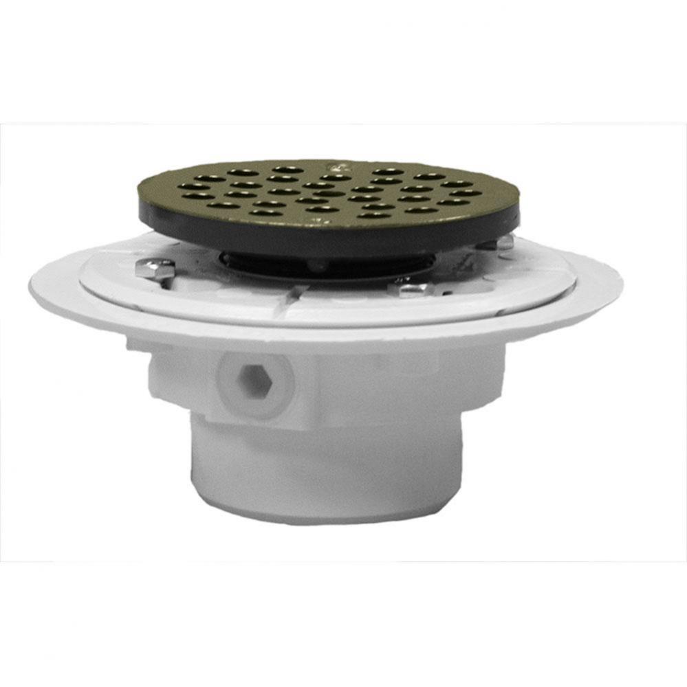 2'' x 3'' PVC Shower Drain/Floor Drain with 4'' Polished Brass Round