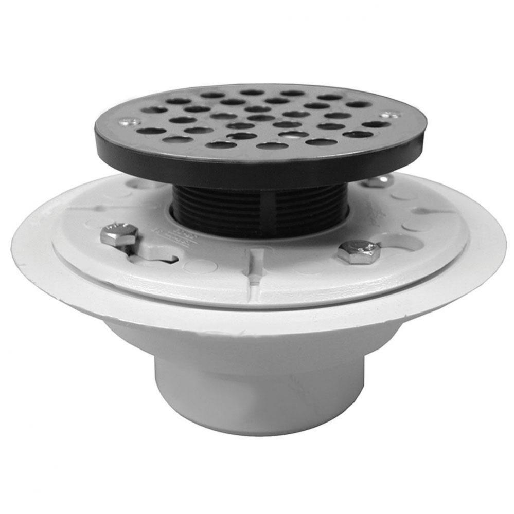 2'' x 3'' PVC Low Profile Drain with Stainless Steel Round Strainer