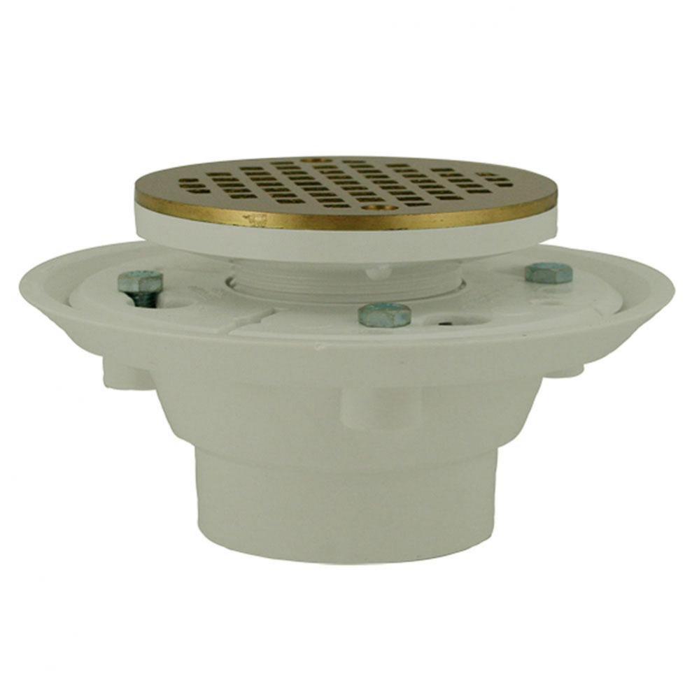 4'' PVC Shower Drain/Floor Drain with Polished Brass Cast Round Strainer