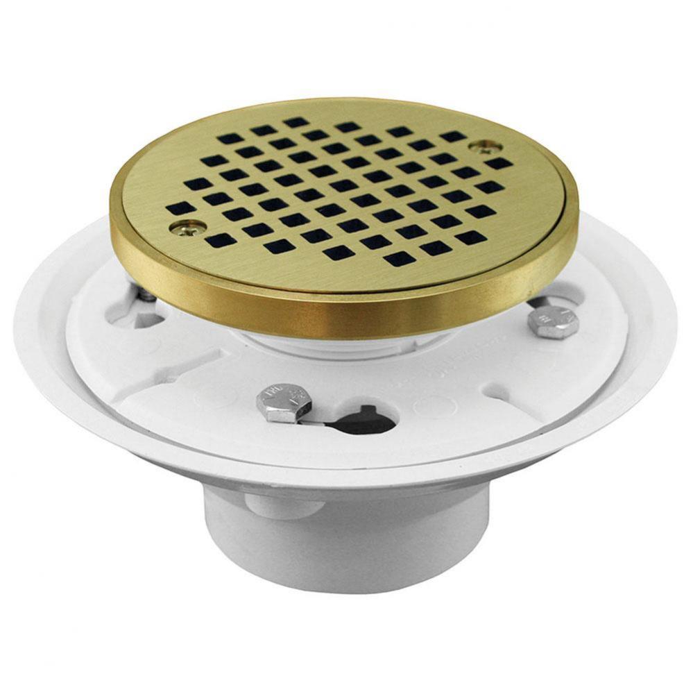 4'' PVC Shower Drain/Floor Drain with Polished Brass Cast Round Strainer with Ring