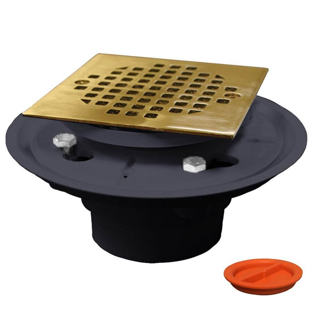 2'' x 3'' PVC Shower Drain/Floor Drain with 4'' Polished Brass Cast