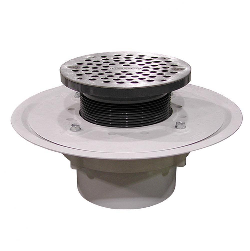 4'' Heavy Duty PVC Drain Base with 4'' Plastic Spud and 6'' Stainles