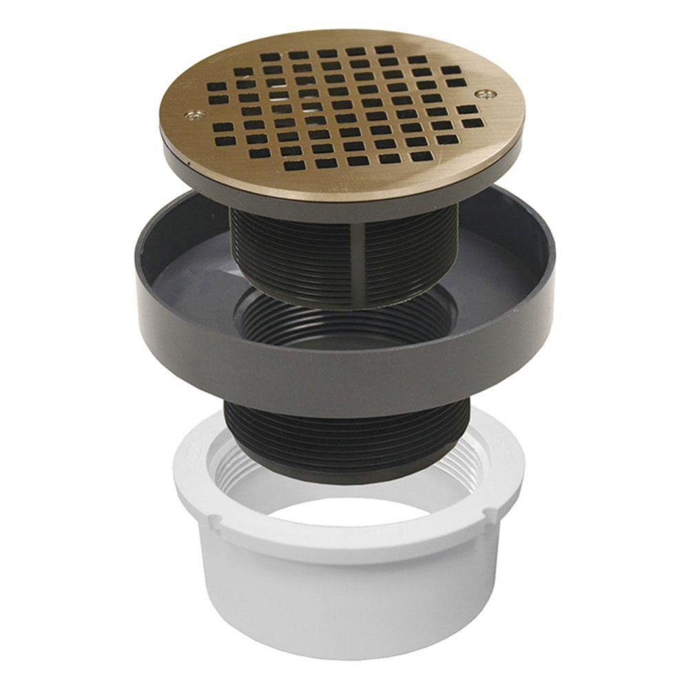 4'' PVC LevelBest Hub Fit Drain Base with 3'' Plastic Spud and 5'' N