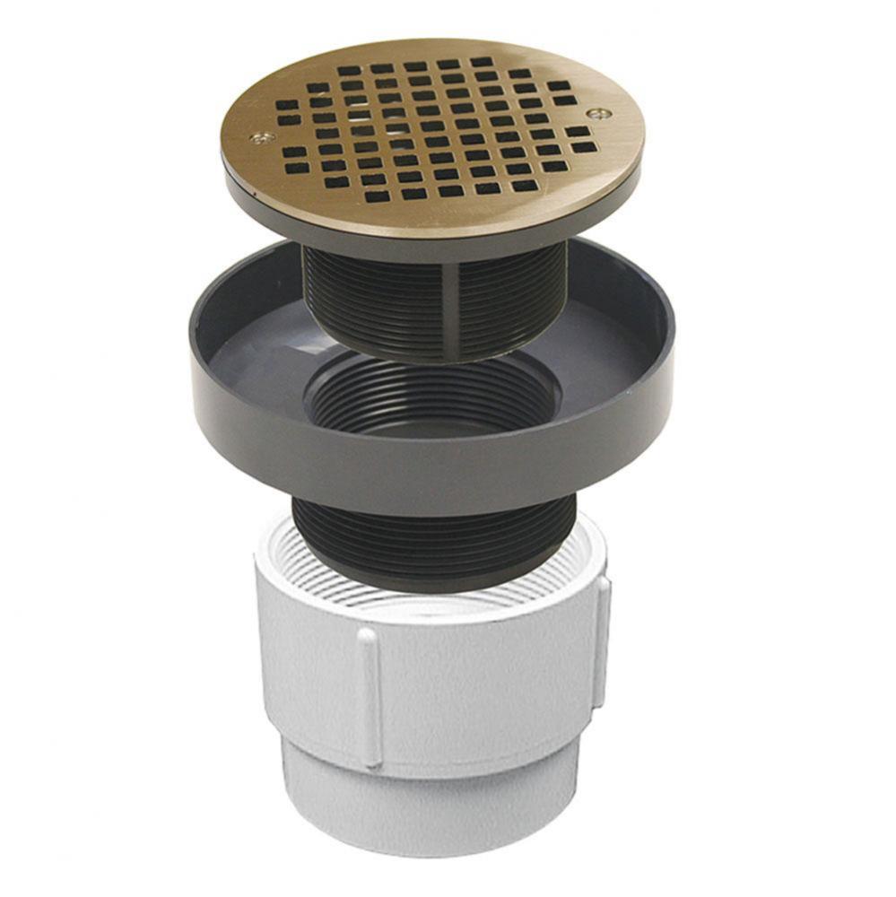 3'' x 4'' PVC LevelBest Pipe Fit Drain Base with 3-1/2'' Plastic Spu