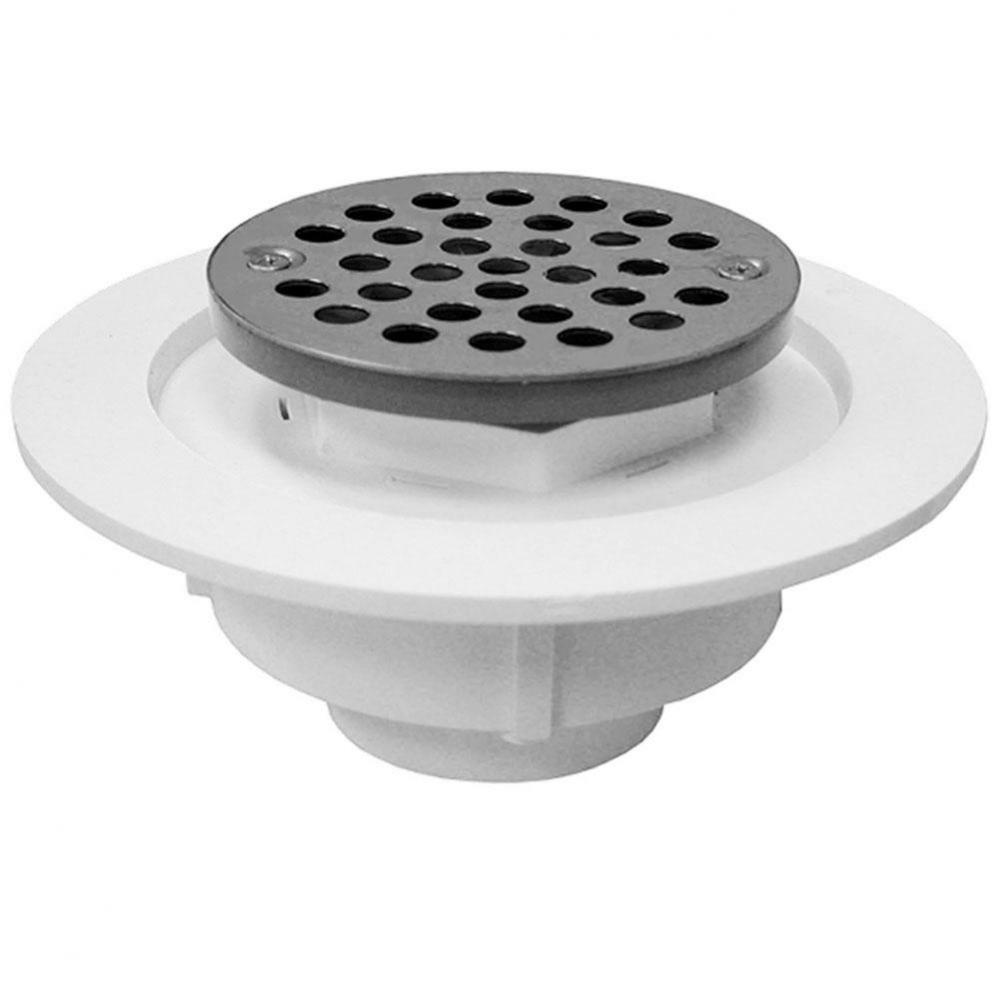 2'' PVC Shower Drain/Floor Drain with Plastic Tailpiece and 4'' Stainless Stee
