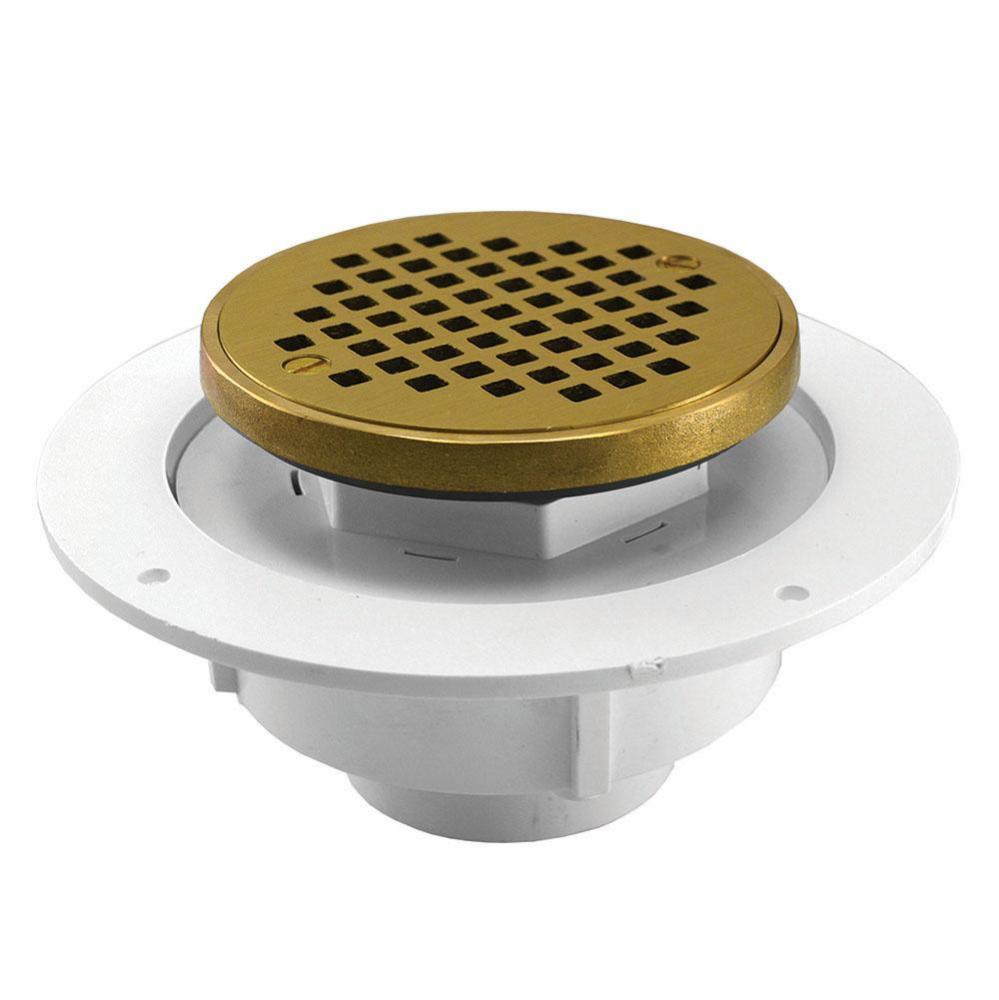 2'' PVC Shower Drain/Floor Drain with Plastic Tailpiece and 4'' Polished Brass