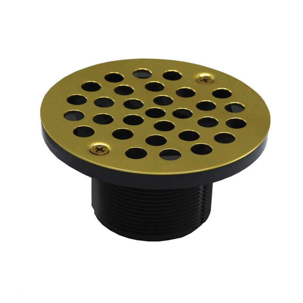 2'' IPS Plastic Spud with 4'' Polished Brass Round Stamped Strainer PVC