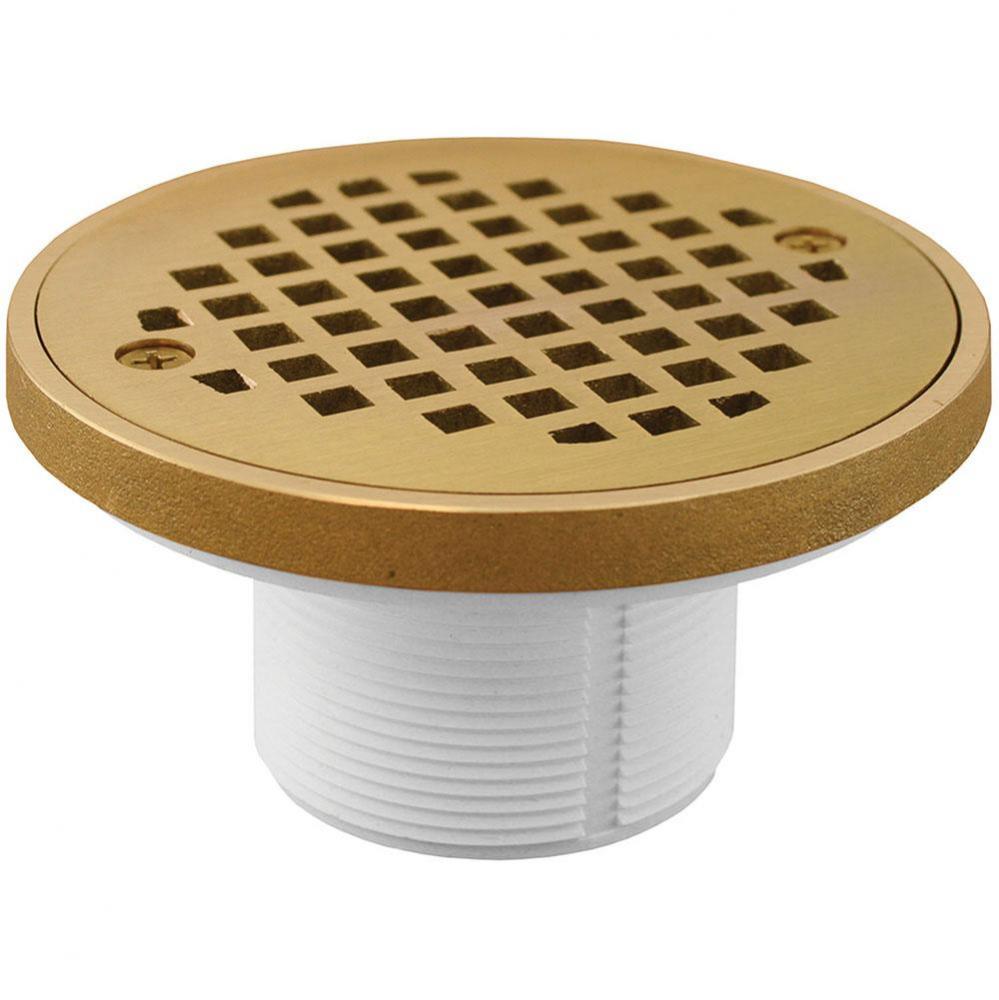 2'' PVC IPS Plastic Spud with 4'' Polished Brass Round Strainer with Ring