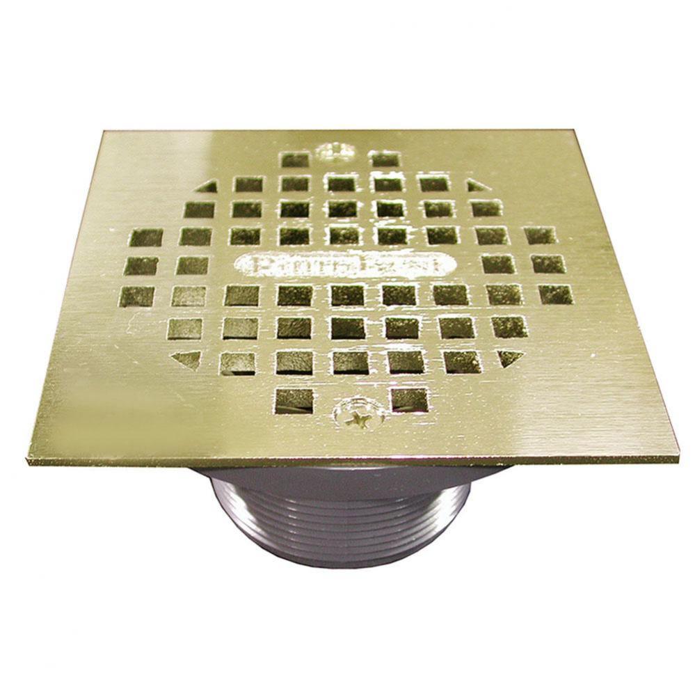 2'' PVC IPS Plastic Spud with 4'' Polished Brass Square Strainer