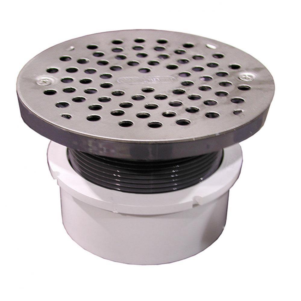 4'' PVC Hub Fit Drain Base with 3-1/2'' Plastic Spud and 6'' Stainle