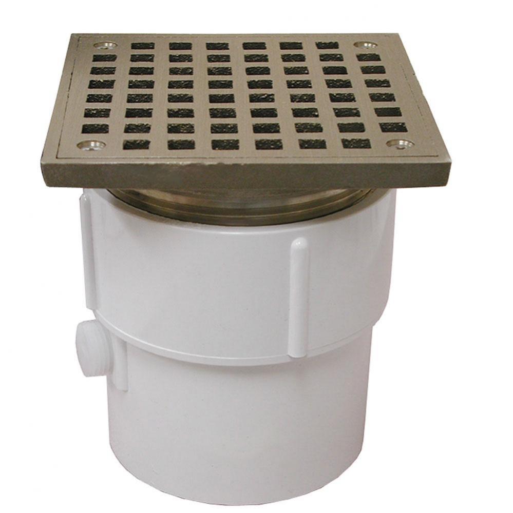 3'' x 4'' PVC Pipe Fit Drain Base with 3-1/2'' Metal Spud and 6&apos