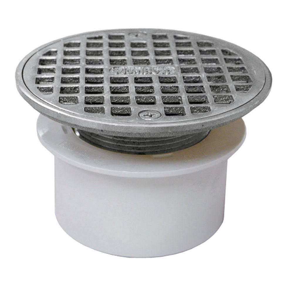 3'' PVC Inside Pipe Fit Drain Base with 2'' Metal Spud and 6'' Chrom