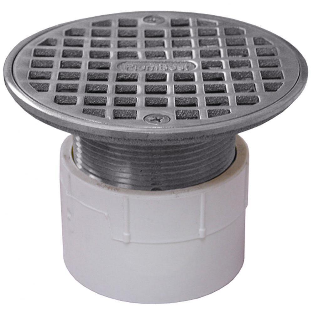 2'' PVC Over Pipe Fit Drain Base with 2'' Metal Spud and 4'' Chrome