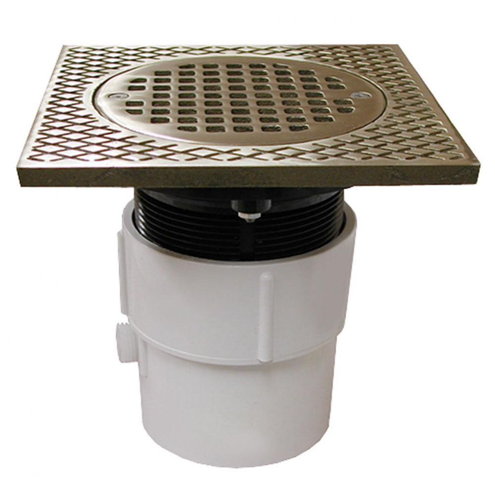 3'' x 4'' PVC Pipe Fit Drain Base with 3-1/2'' Plastic Spud and 5&ap