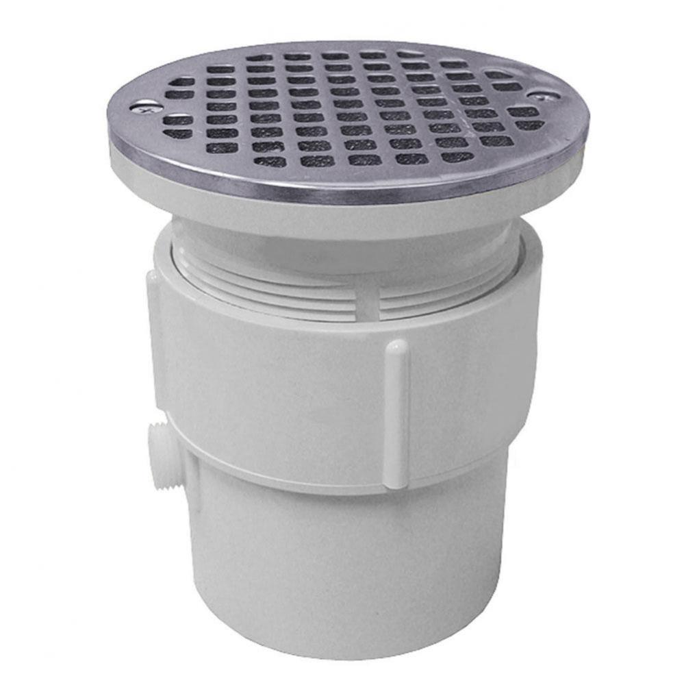 3'' x 4'' PVC Pipe Fit Drain Base with 3-1/2'' Plastic Spud and 5&ap