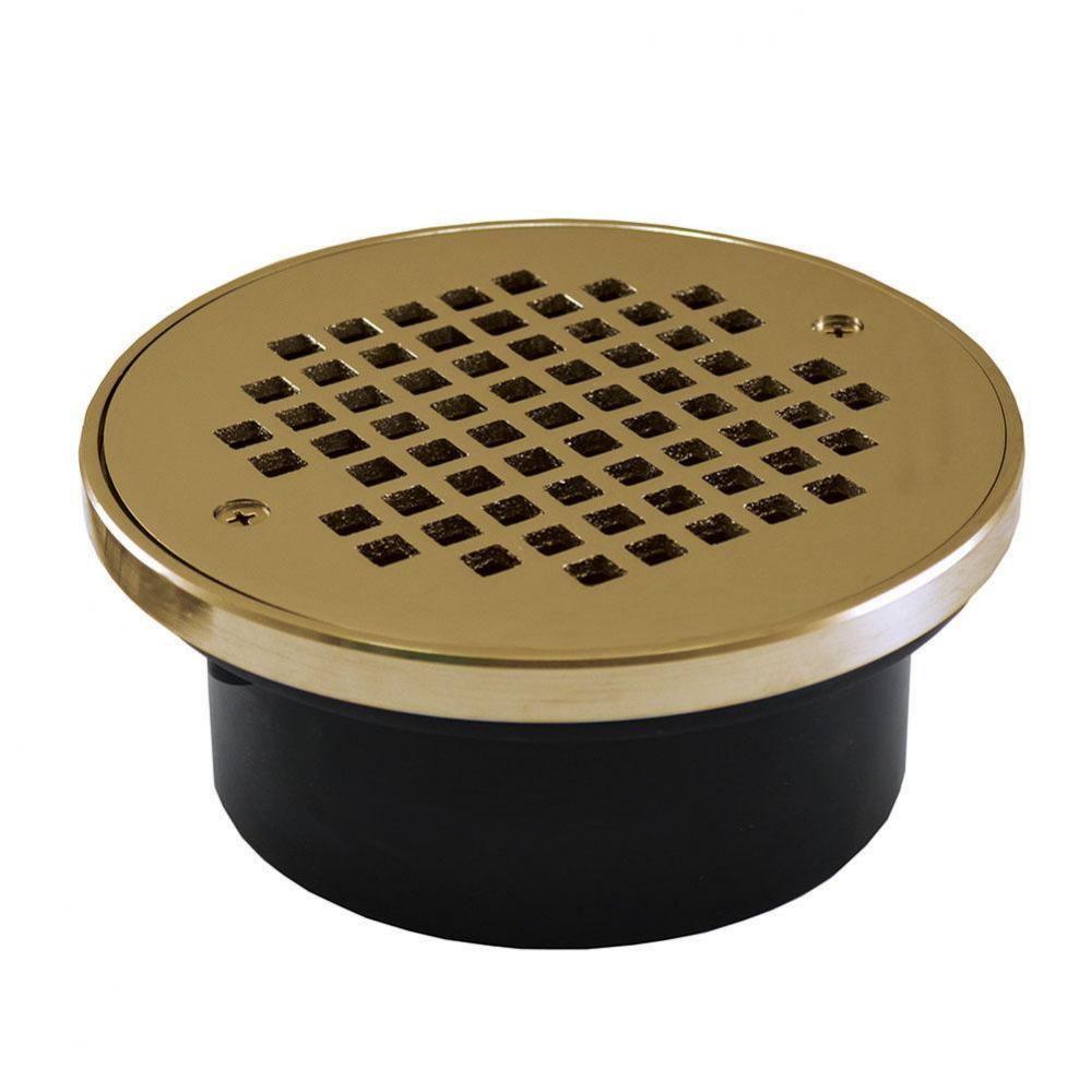 4'' General Purpose ABS Drain with 6'' Polished Brass Round Strainer with Ring