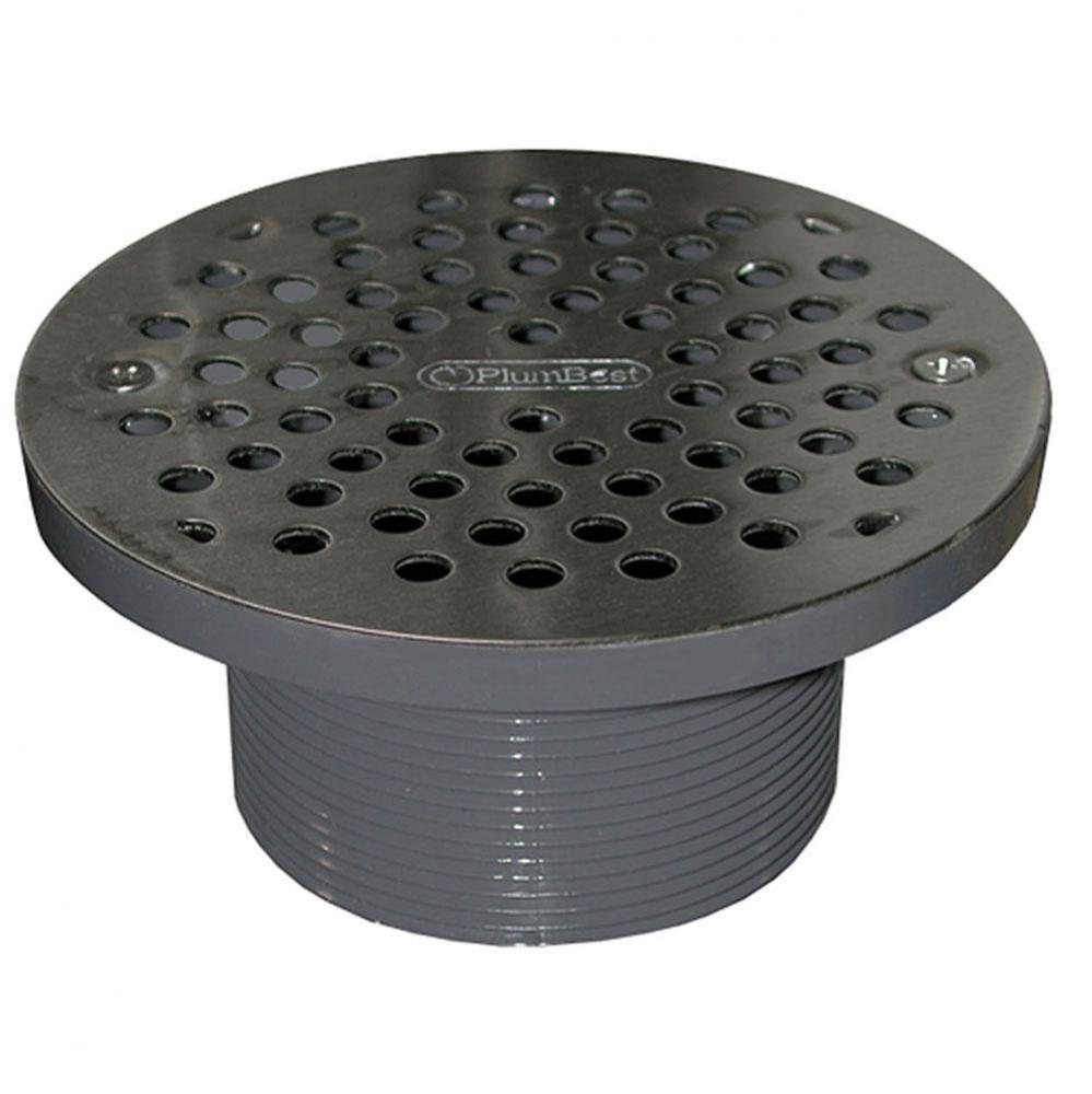 3-1/2'' PVC IPS Plastic Spud with 6'' Stainless Steel Round Strainer